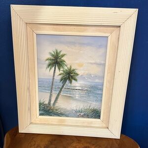 Vintage Hand Painted Oil Signed Pastel Beach Scene Framed Picture